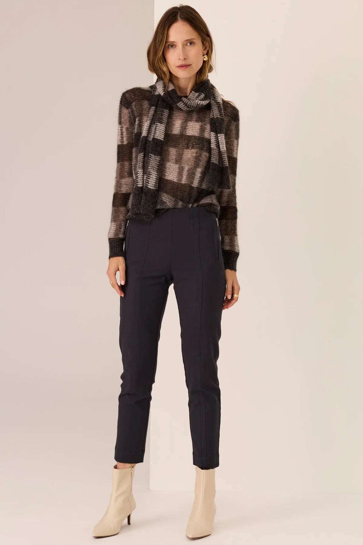 Pol Ciara Stripe Textured Knit Char/Silver/Ivory