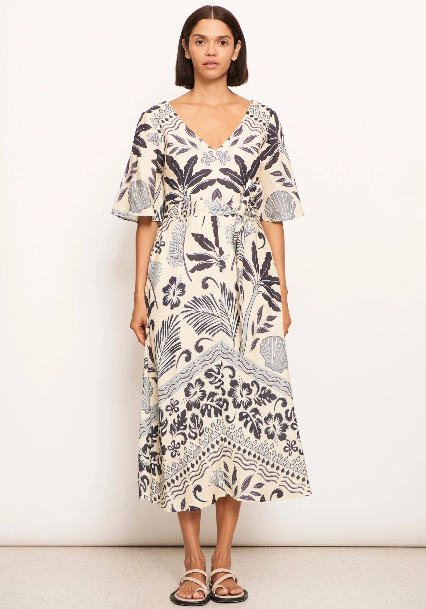 POL Paradise Bias Dress Paradise Palm Print