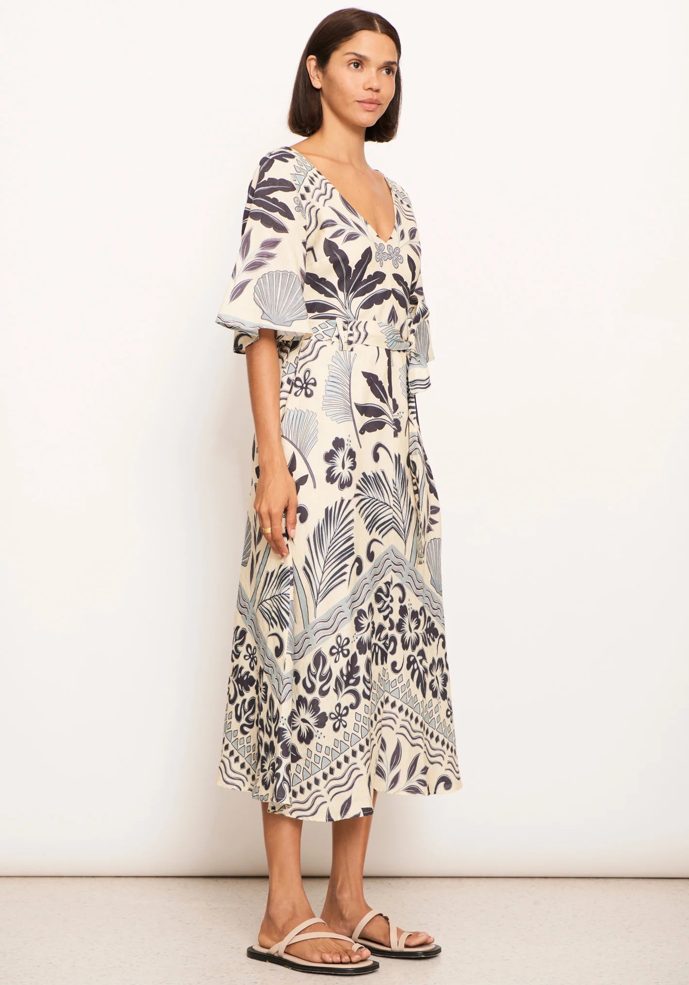 POL Paradise Bias Dress Paradise Palm Print