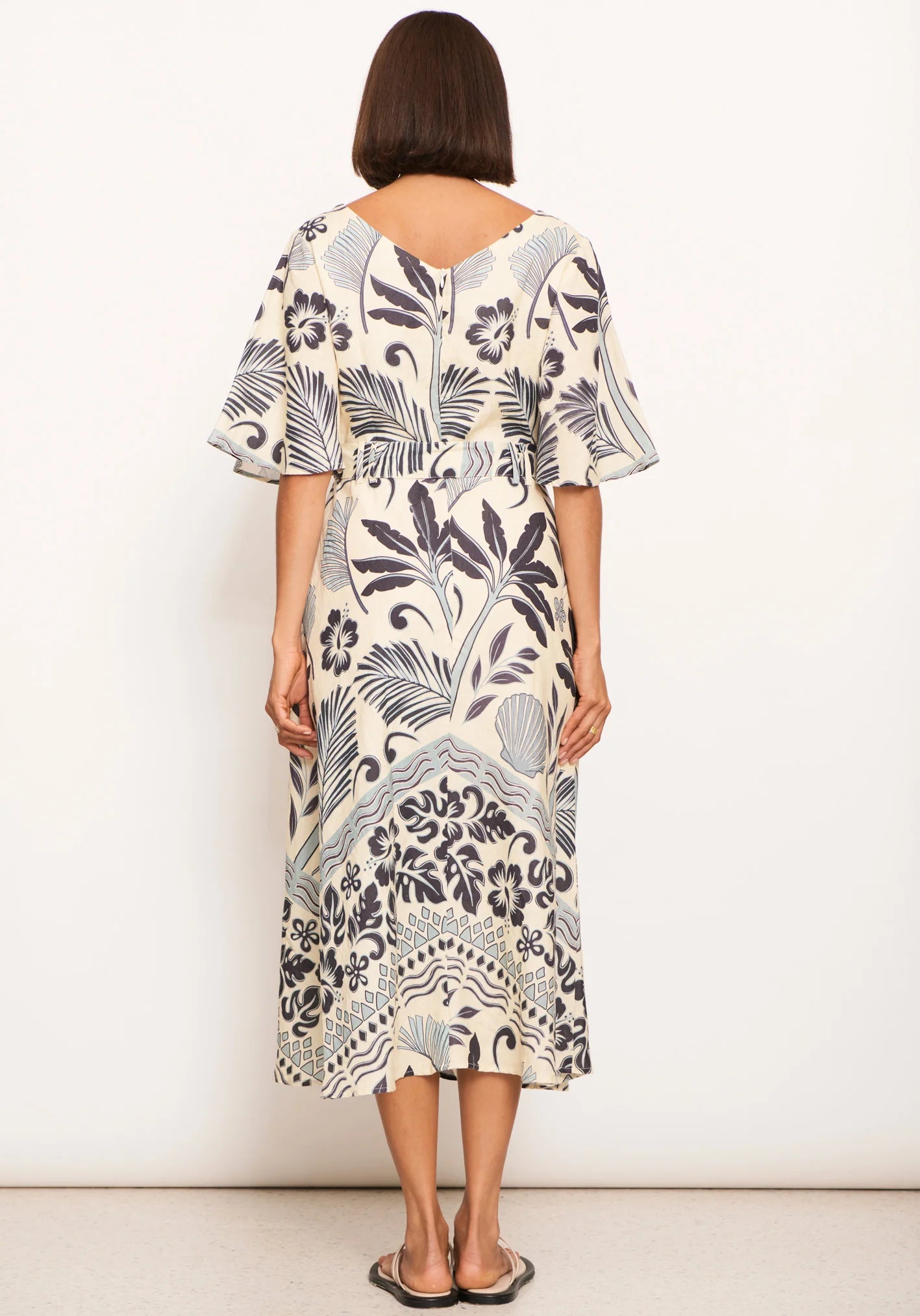 POL Paradise Bias Dress Paradise Palm Print