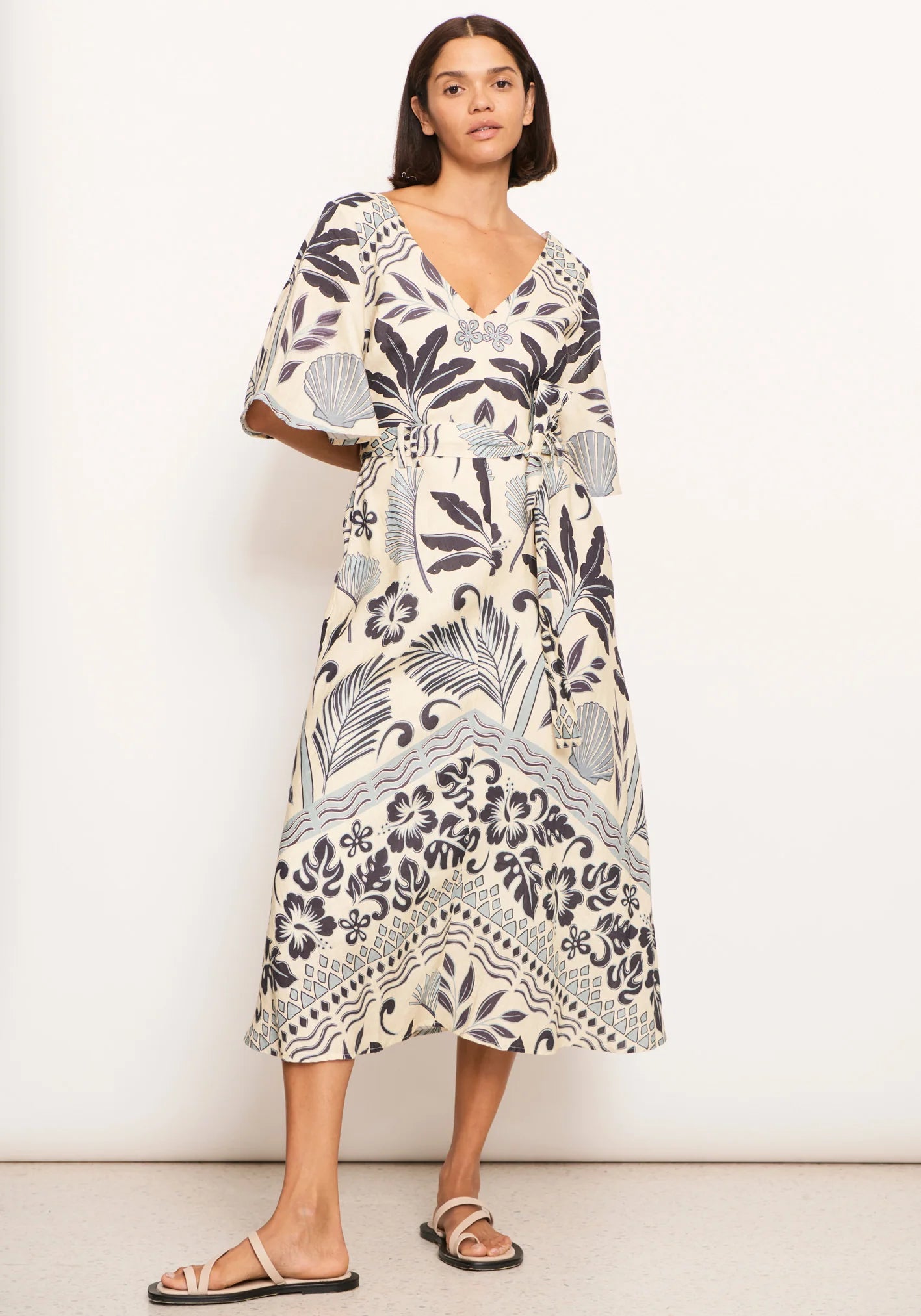 POL Paradise Bias Dress Paradise Palm Print