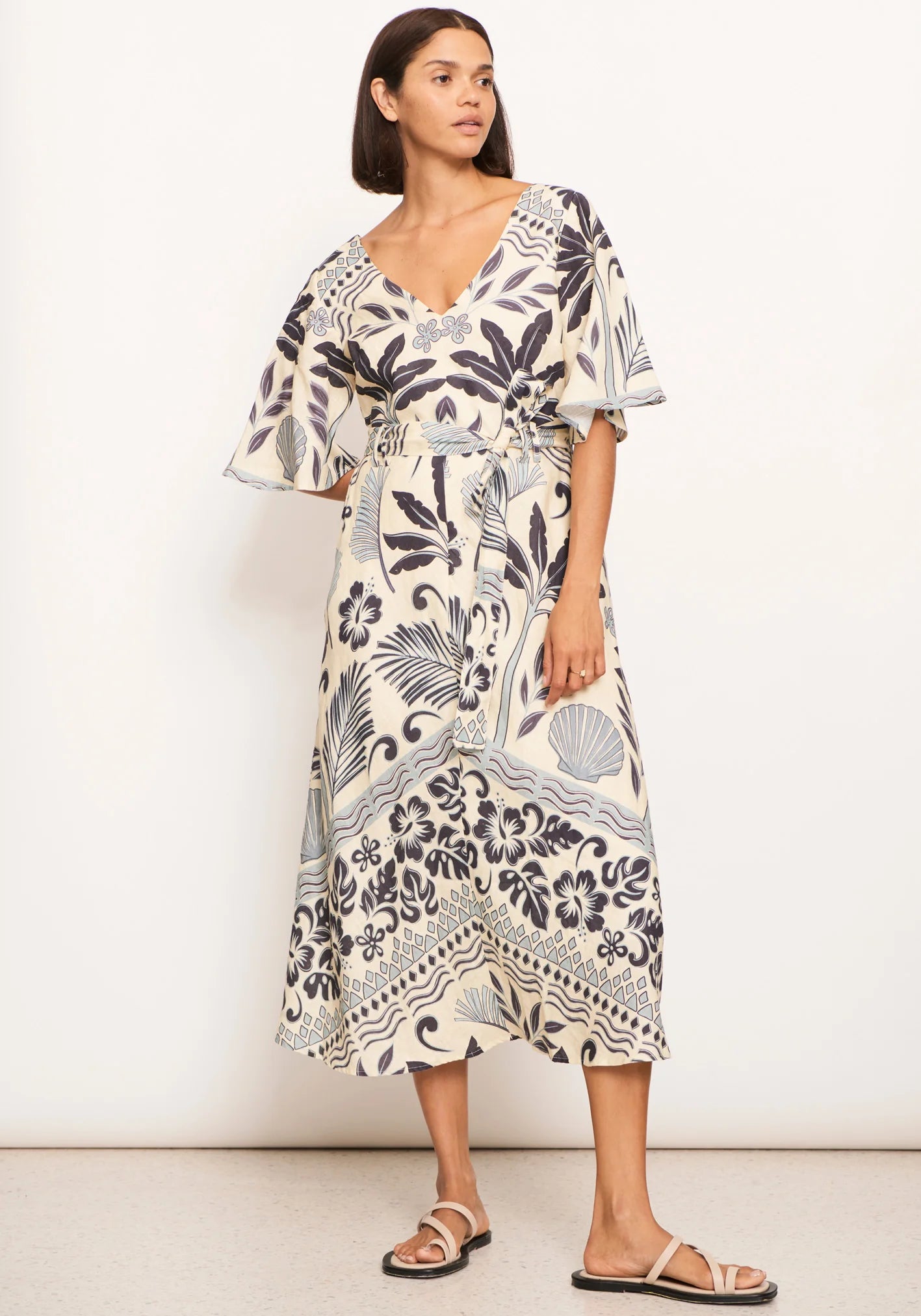 POL Paradise Bias Dress Paradise Palm Print