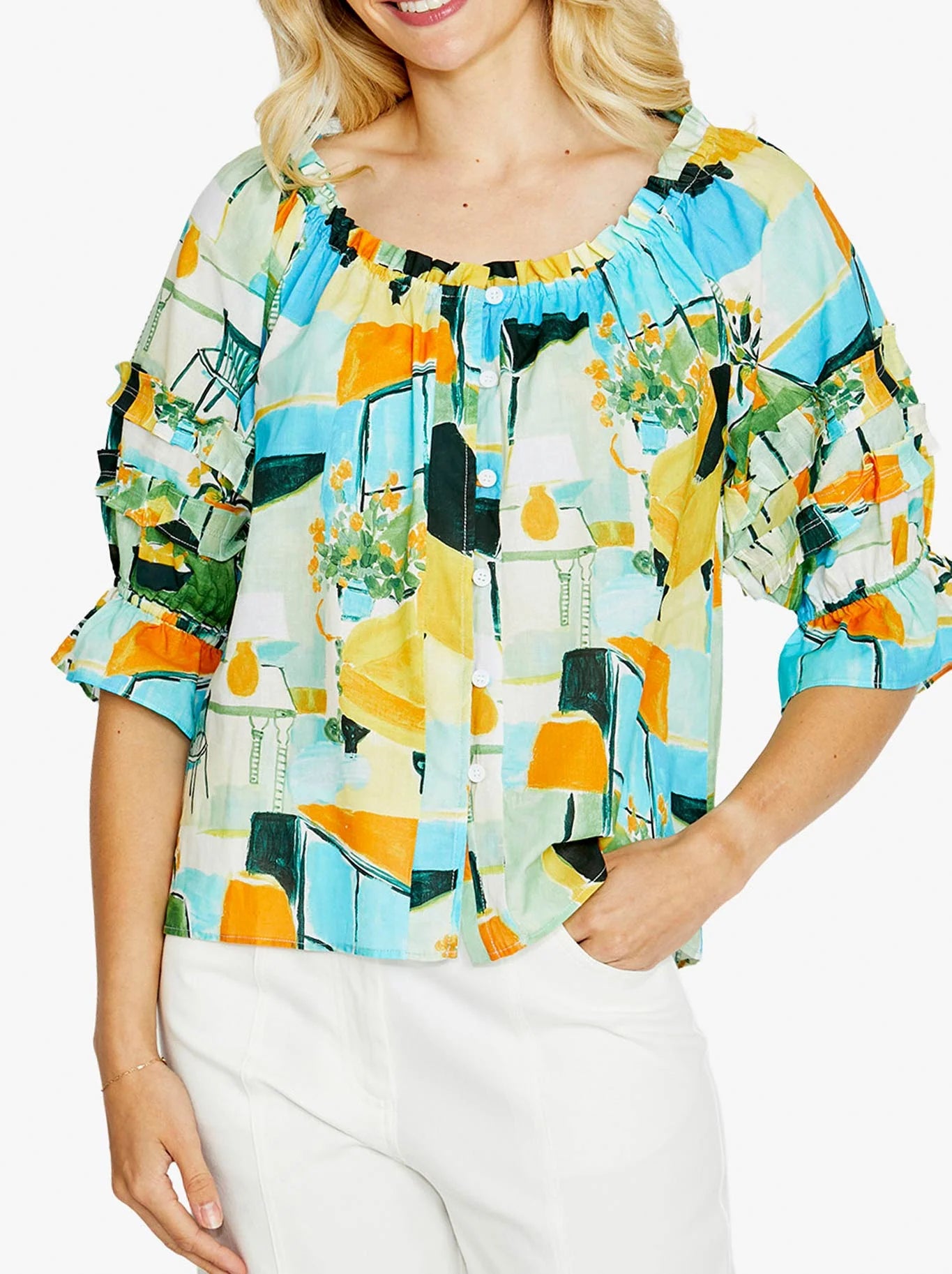 Ping Pong Alessia Peasant Top Alfresco Print