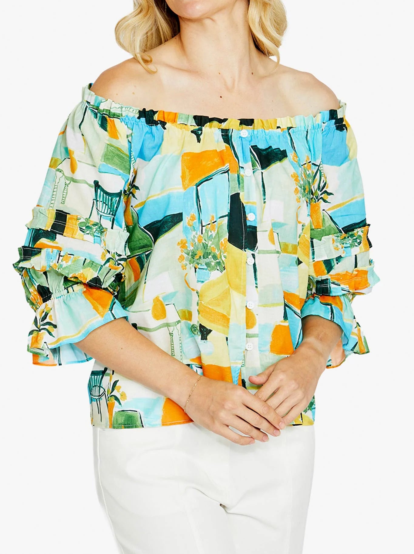 Ping Pong Alessia Peasant Top Alfresco Print
