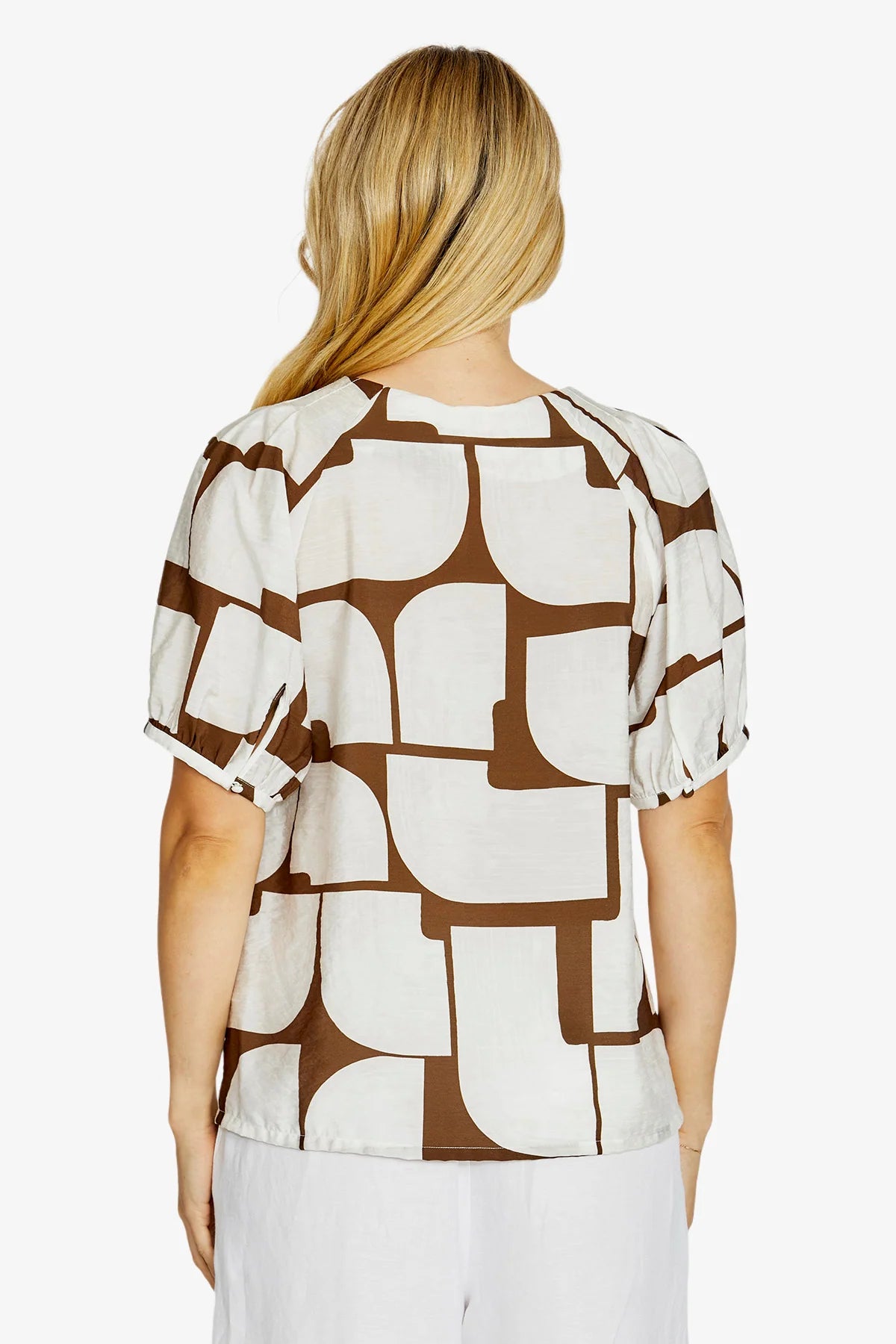 Ping Pong Mira Bubble Sleeve Top Hot Stone