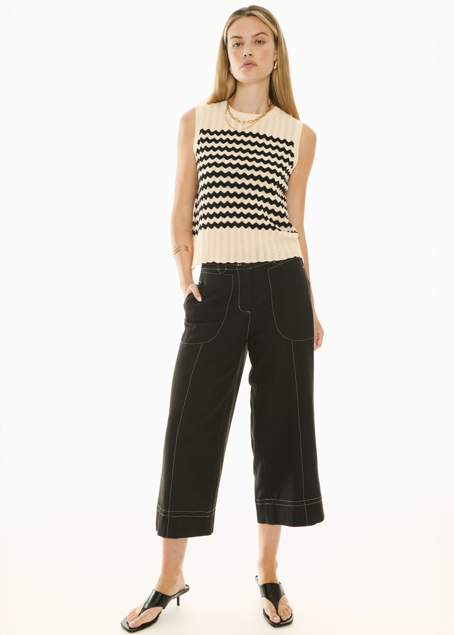 POL Bonde Tank Knit Ivory Black