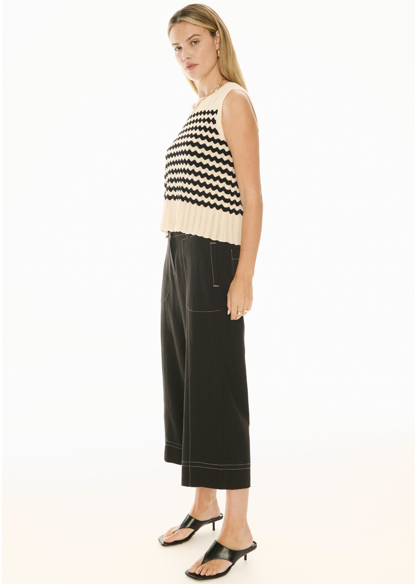 POL Bonde Tank Knit Ivory Black