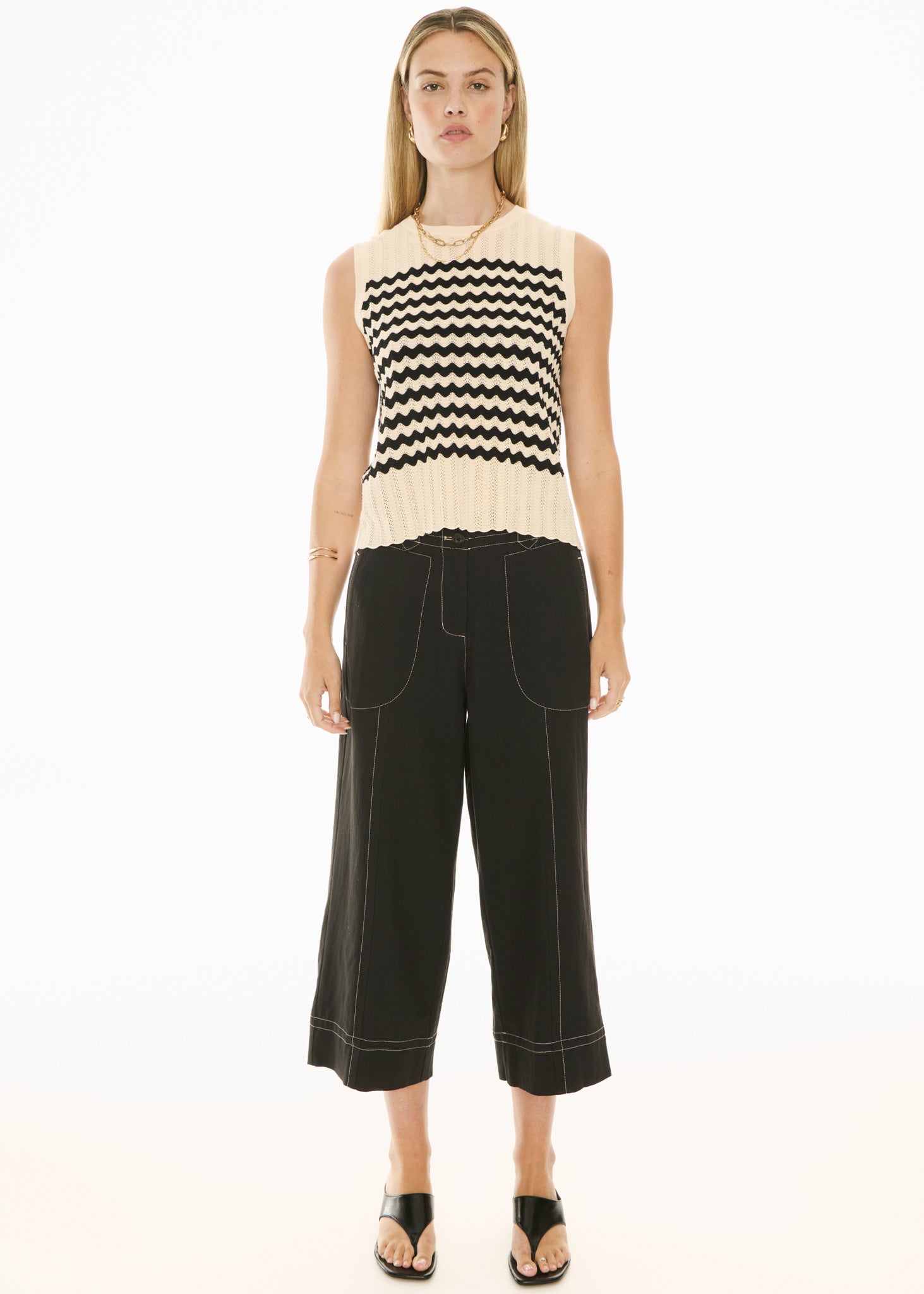 POL Bonde Tank Knit Ivory Black