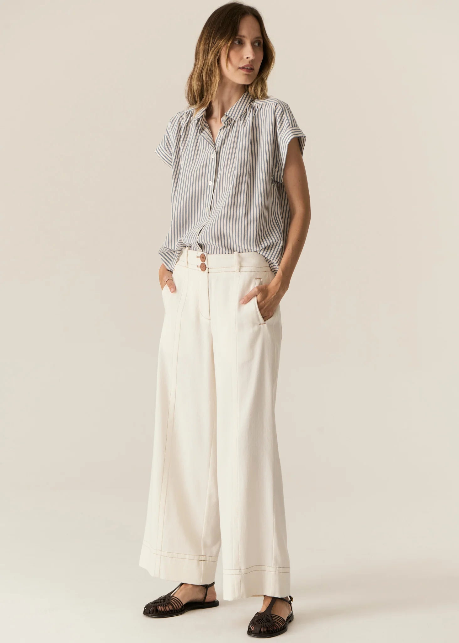 Pol Carsen Full Length Pant Ecru