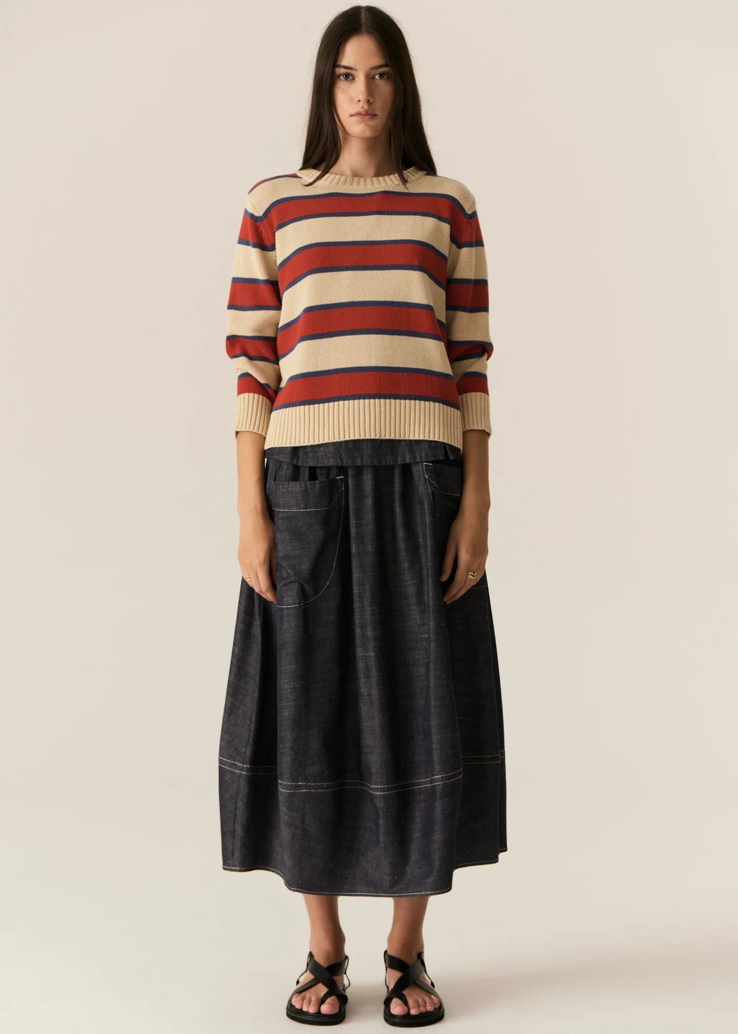 Pol Jules Stripe Knit Pebble Red