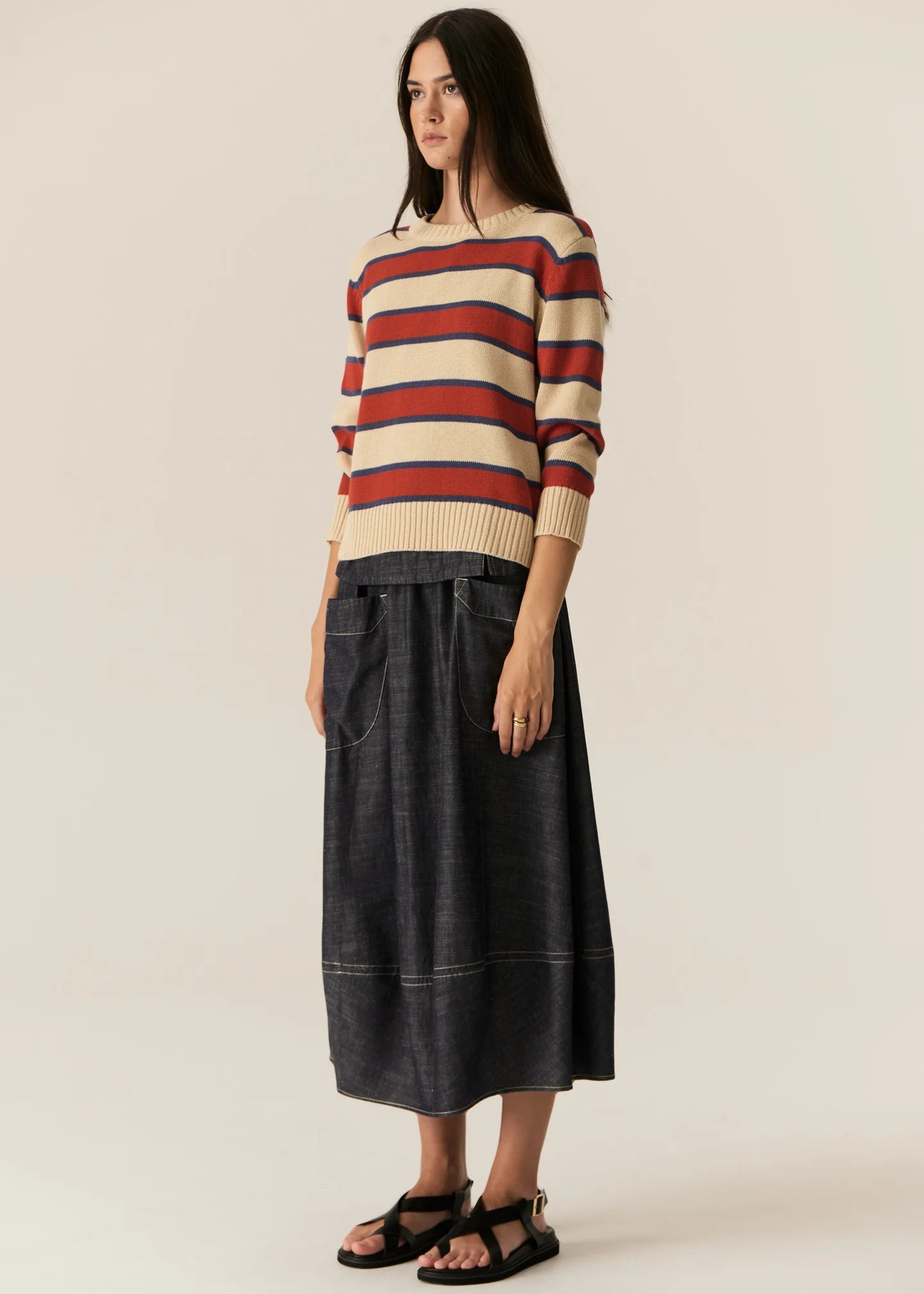 Pol Jules Stripe Knit Pebble Red