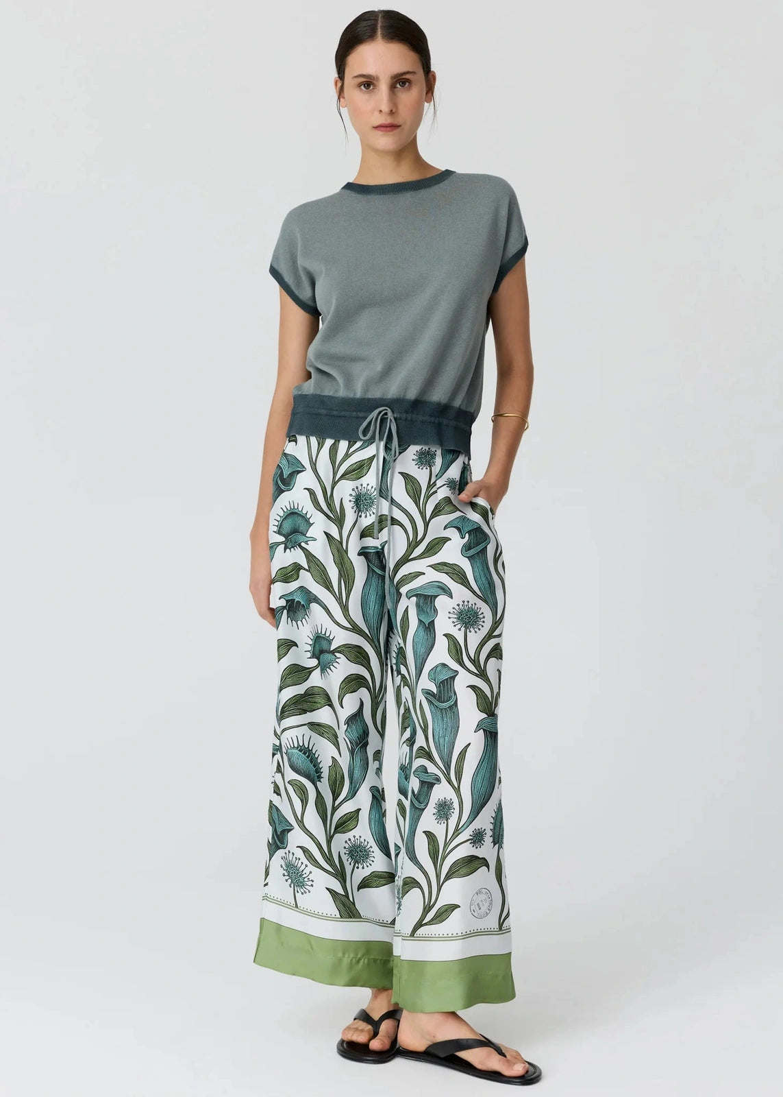 Pol Linne Silk Pant Linne Border Print