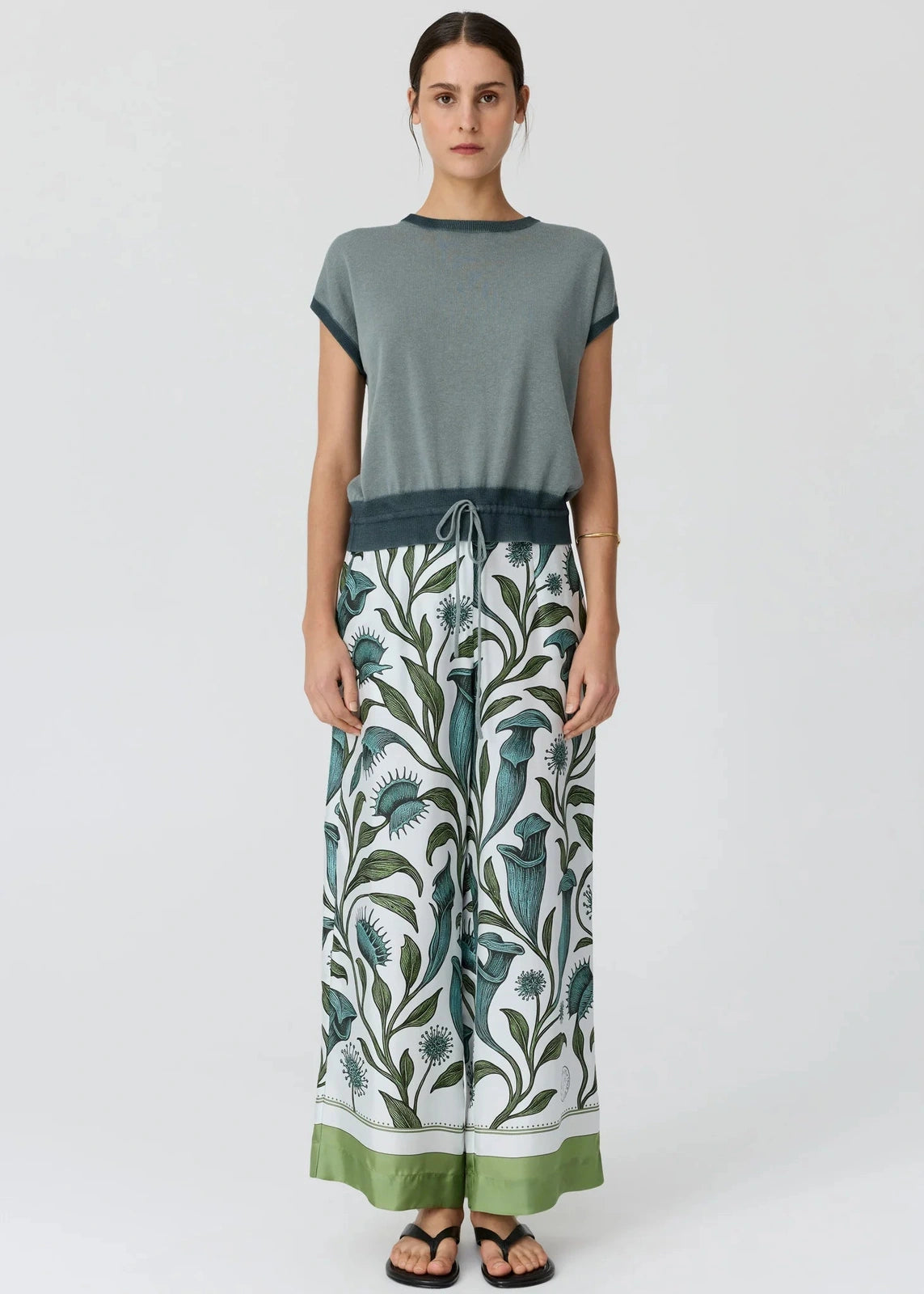 Pol Linne Silk Pant Linne Border Print