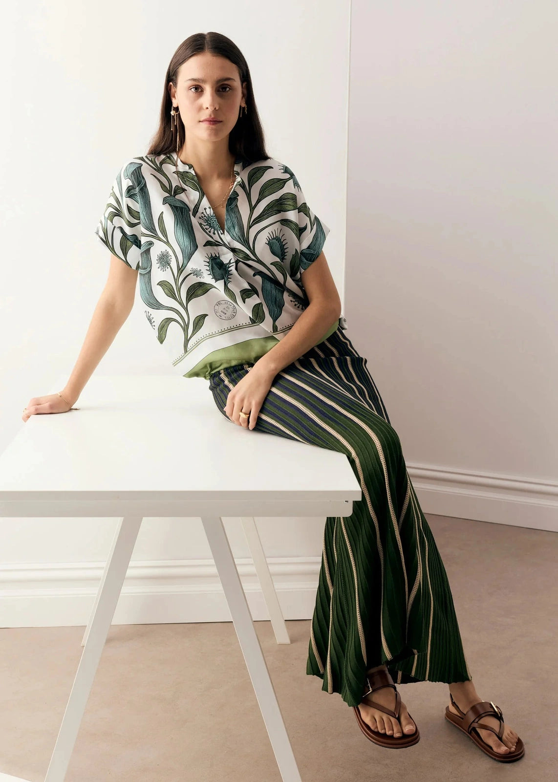 Pol Linne Silk Top Linne Border Print