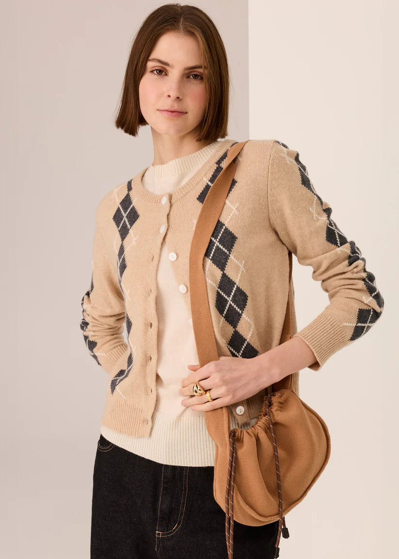 Pol Loren Argyle Cardigan Pebble Charcoal