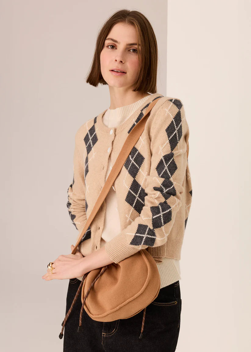 Pol Loren Argyle Cardigan Pebble Charcoal