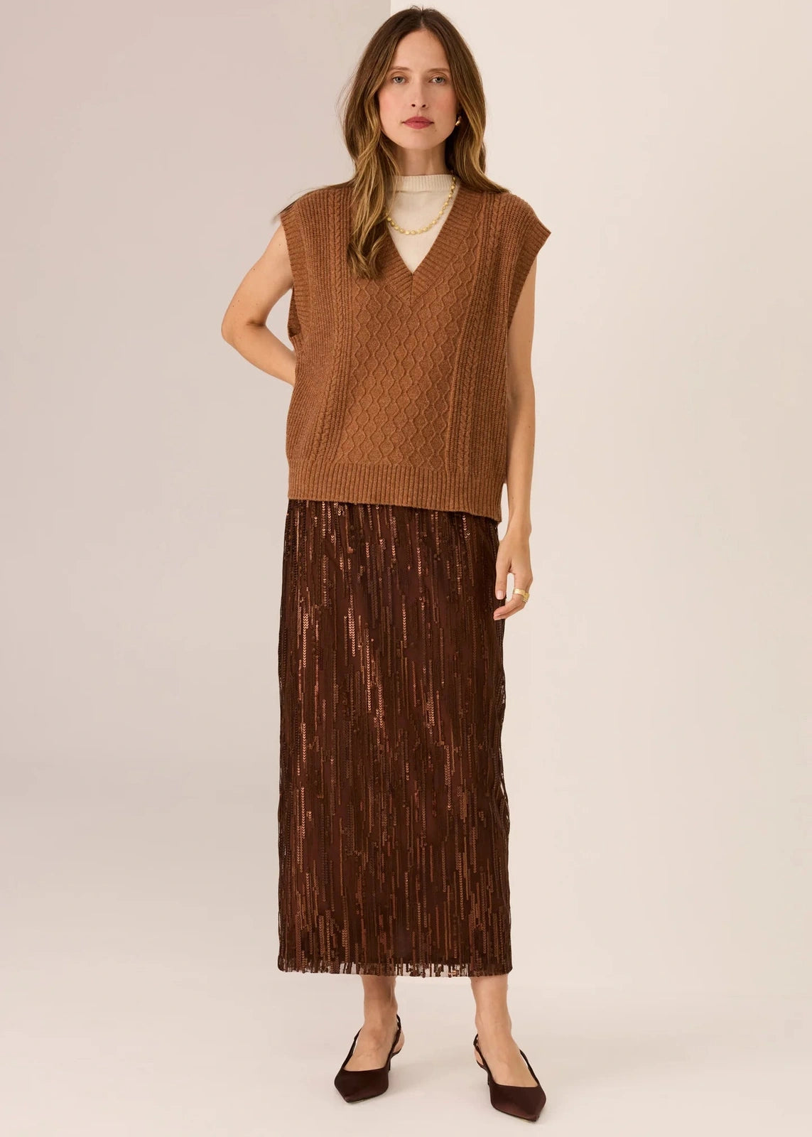 Pol Loren Cable Vest Toffee