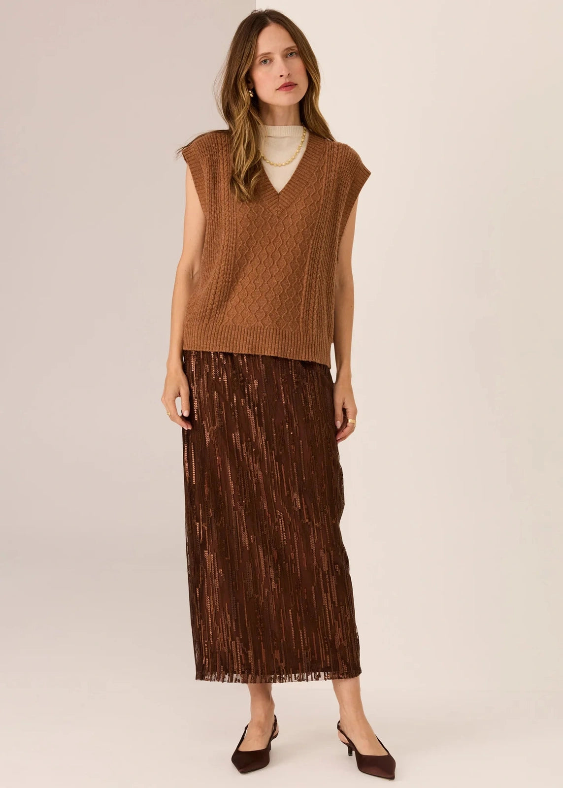 Pol Loren Cable Vest Toffee