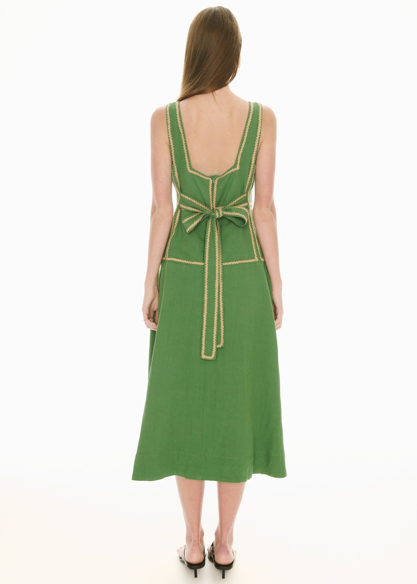 POL Marlin Raffia Trim Dress Green