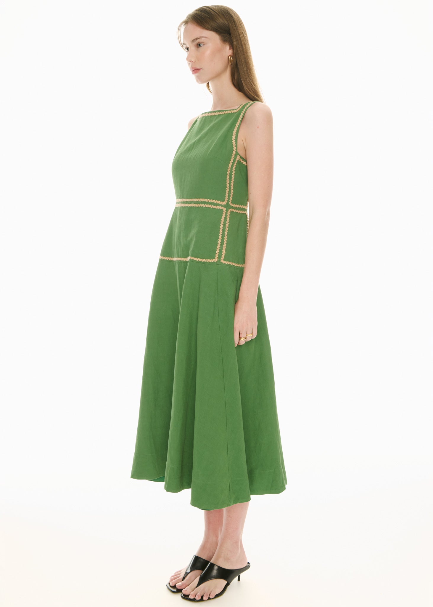 POL Marlin Raffia Trim Dress Green