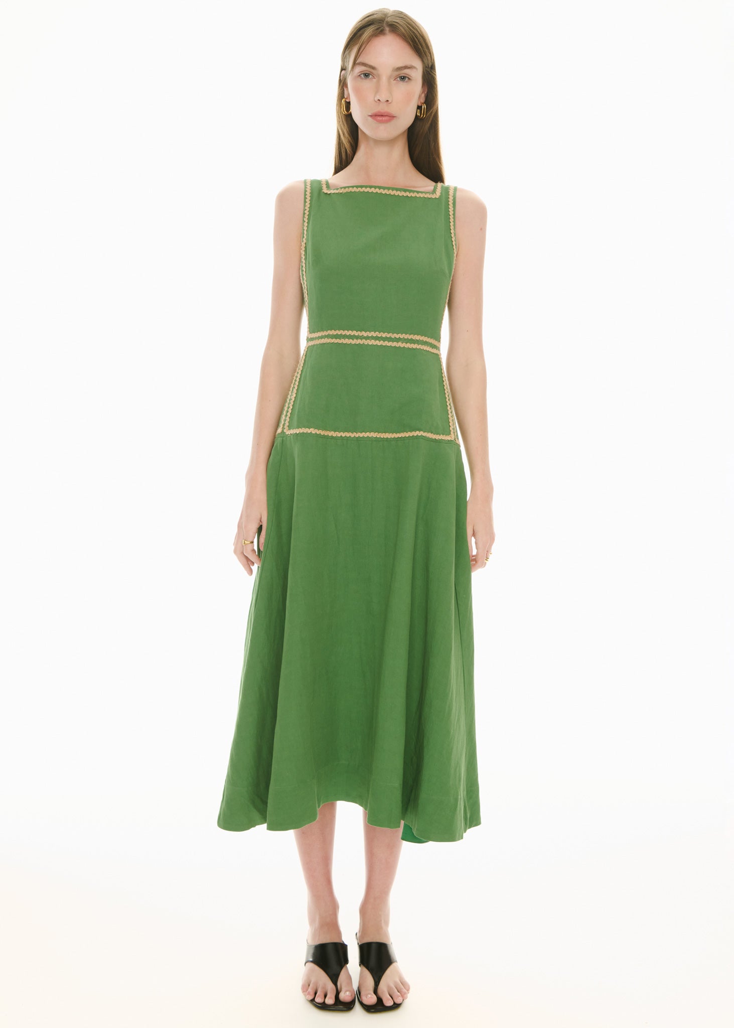 POL Marlin Raffia Trim Dress Green