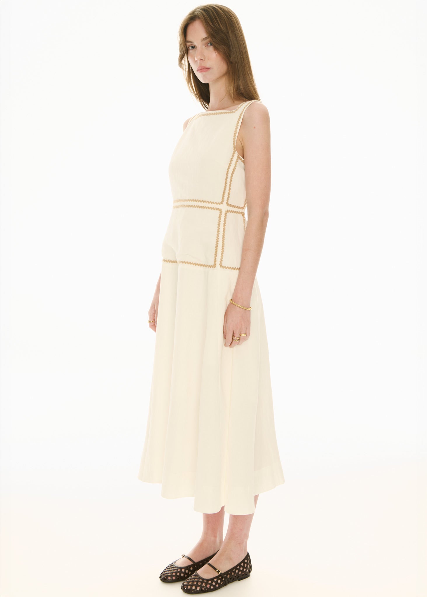 POL Marlin Raffia Trim Dress Ivory