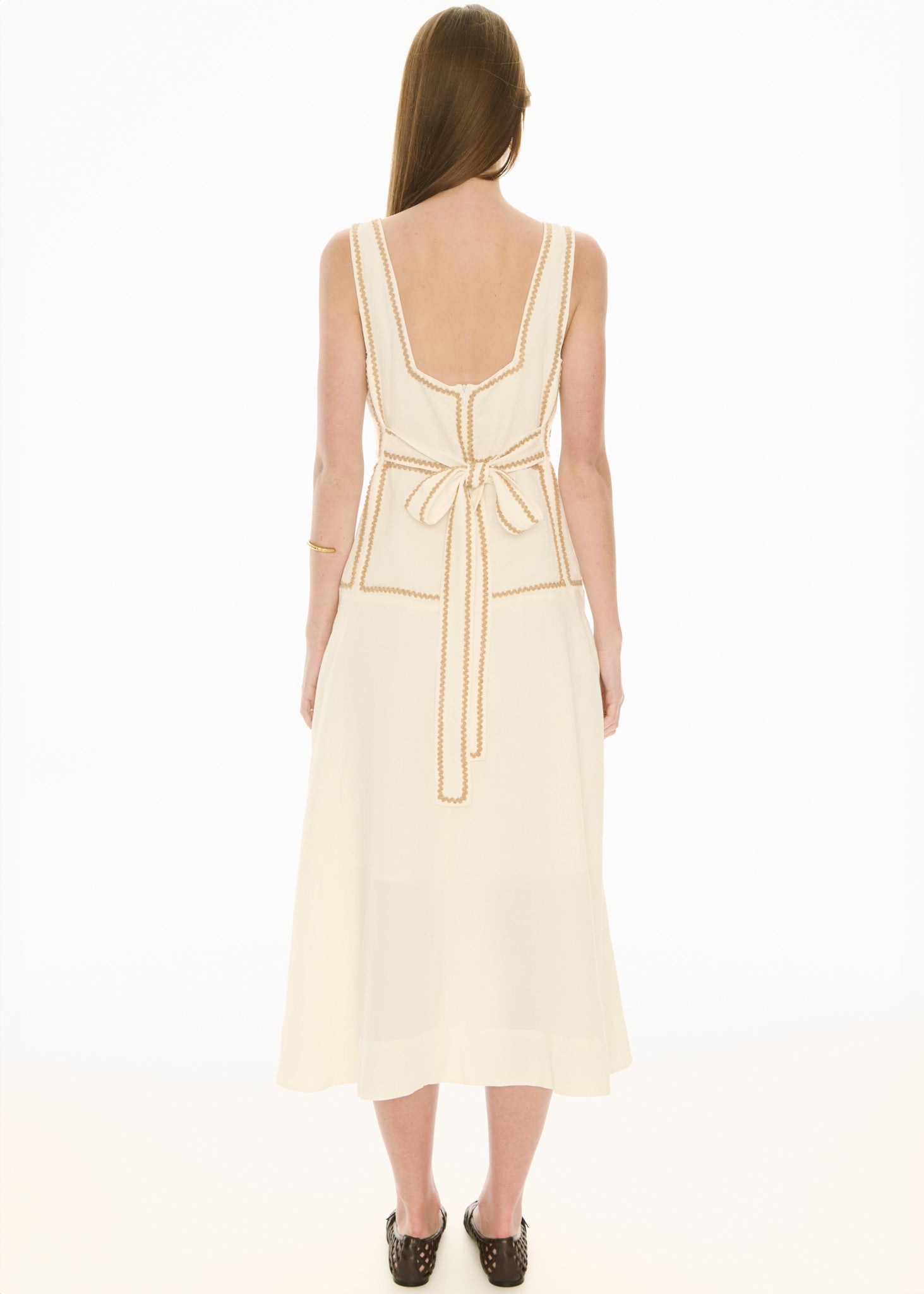 POL Marlin Raffia Trim Dress Ivory