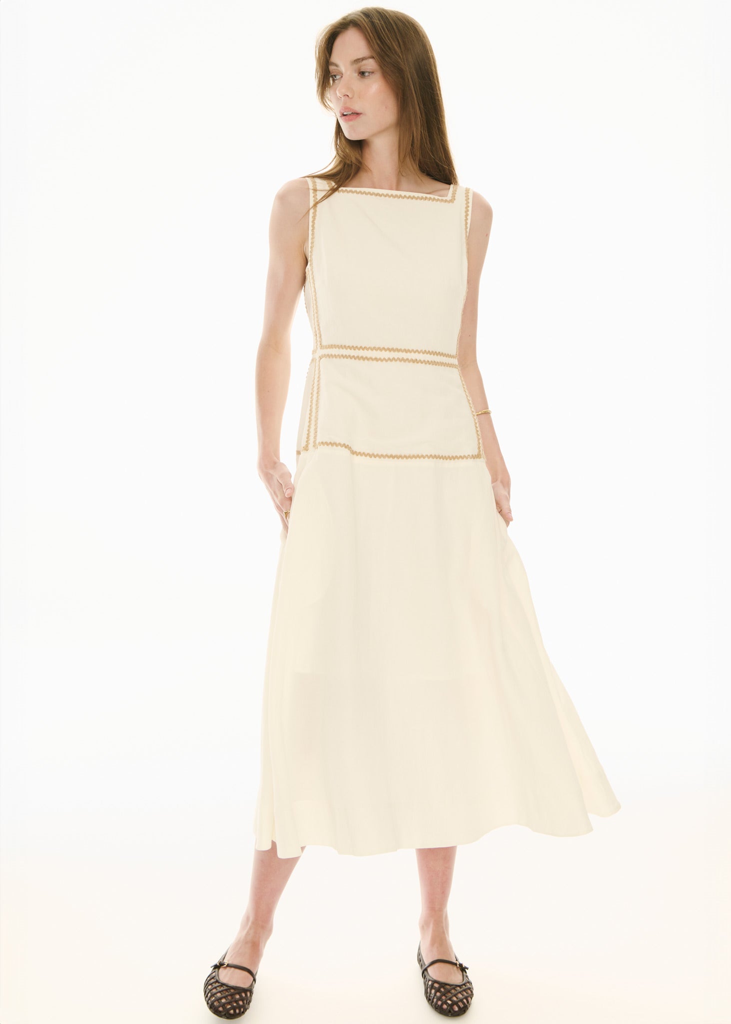 POL Marlin Raffia Trim Dress Ivory