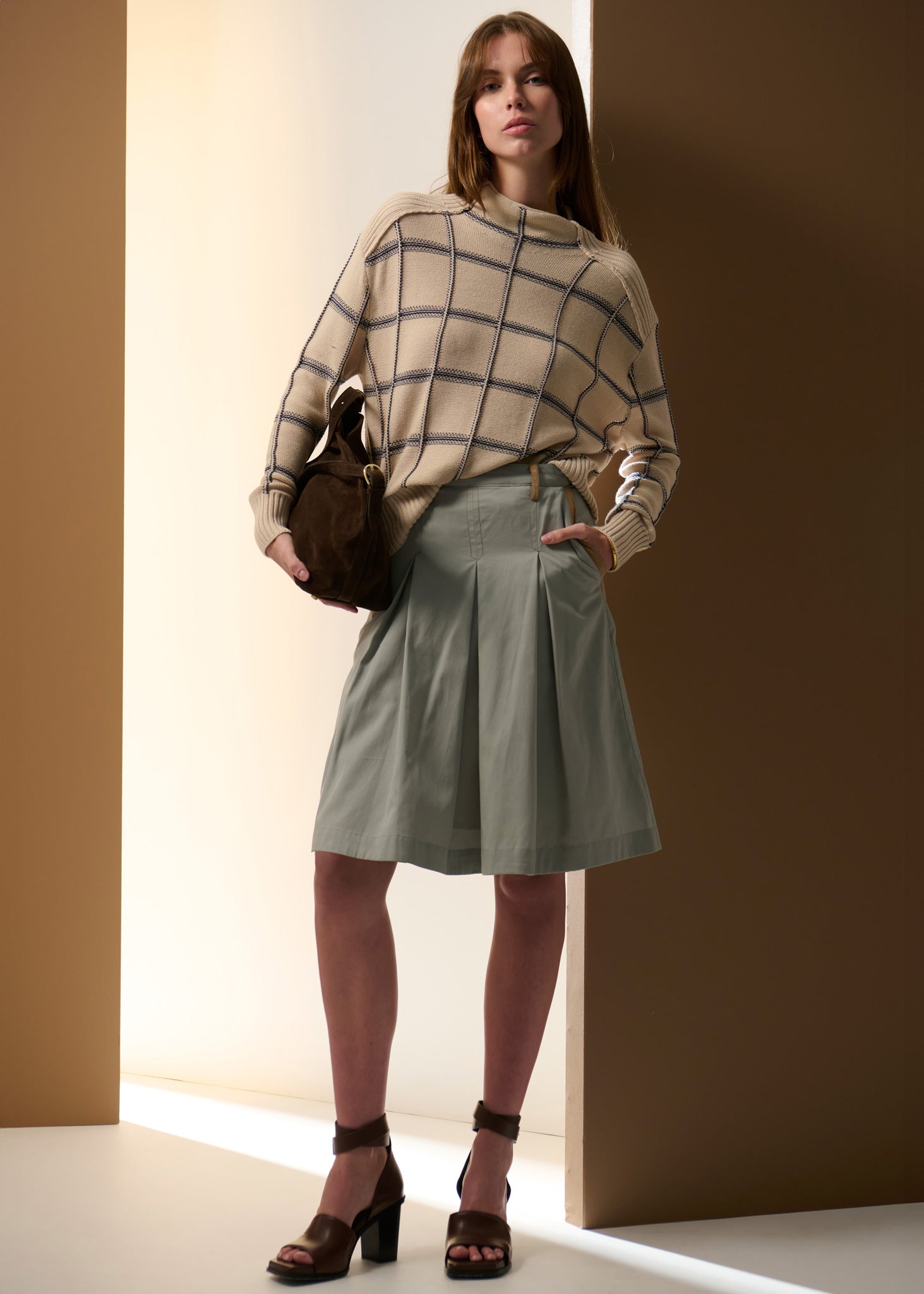 POL Sable Funnel Neck Knit Pebble Ink