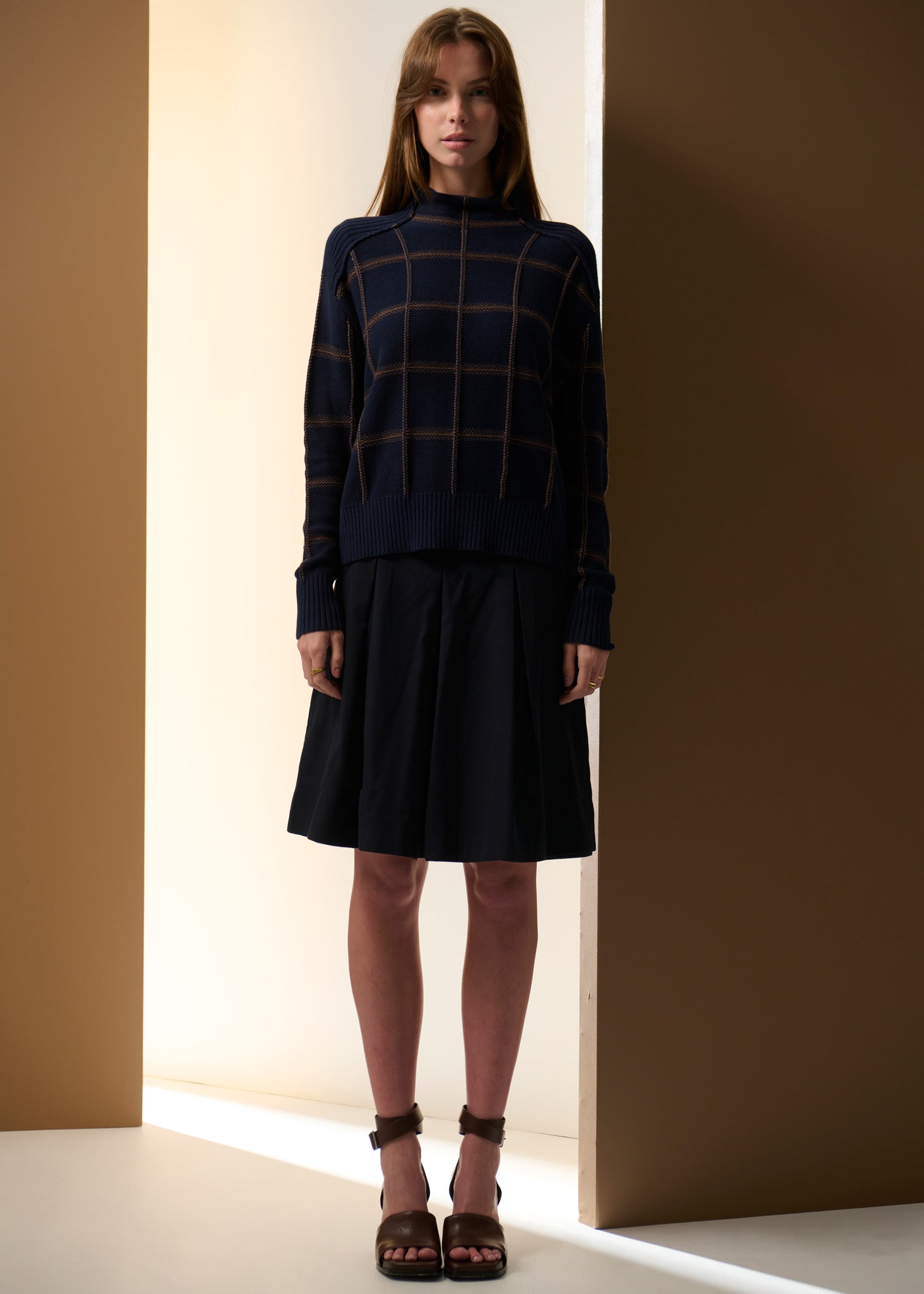 POL Sable Funnel Neck Knit Ink Chocolate