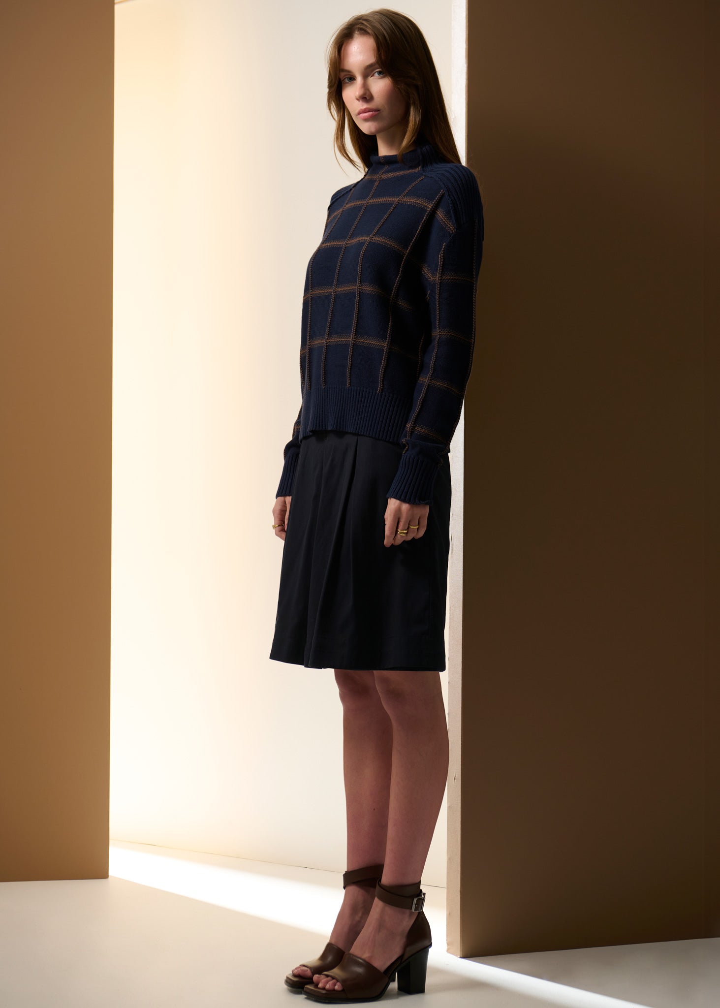 POL Sable Funnel Neck Knit Ink Chocolate