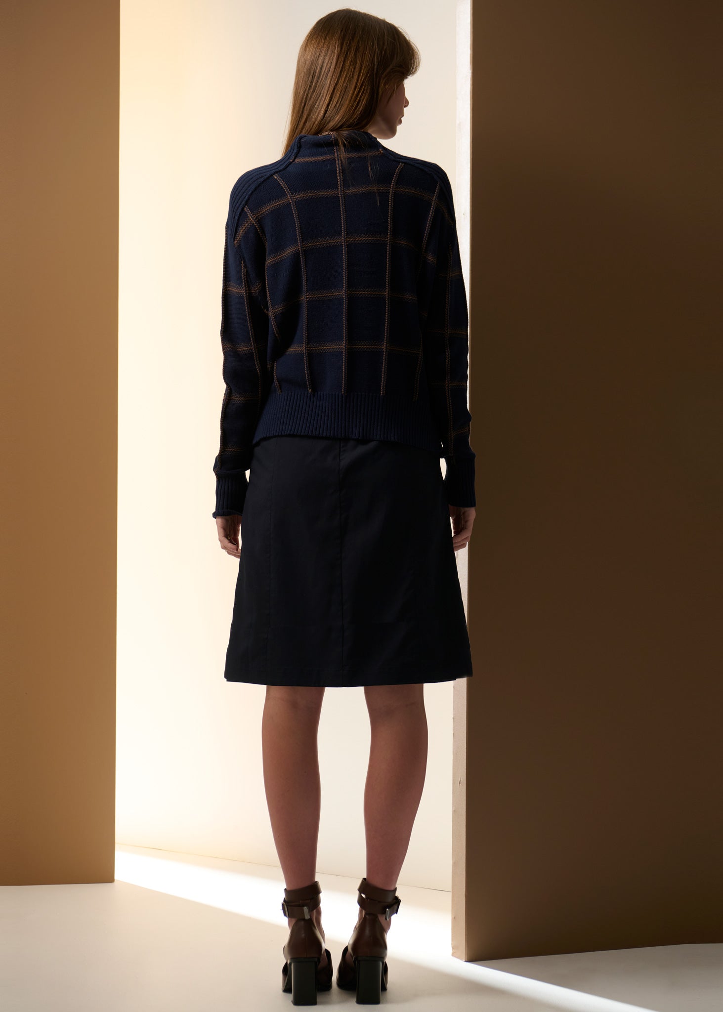 POL Sable Funnel Neck Knit Ink Chocolate