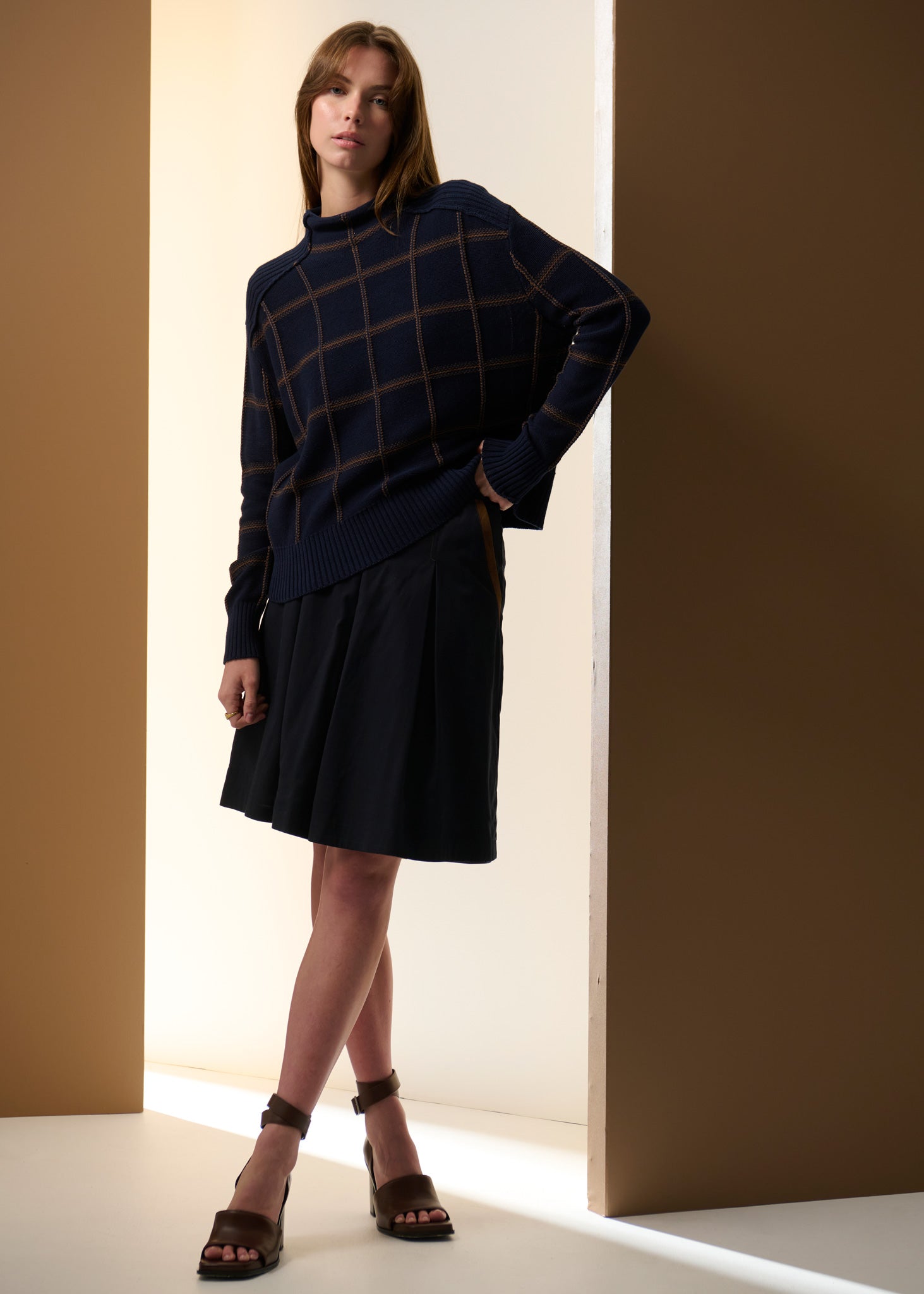 POL Sable Funnel Neck Knit Ink Chocolate