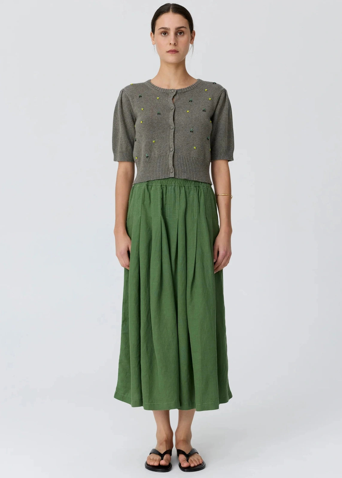 Pol Viloa SS Beaded Cardigan Moss