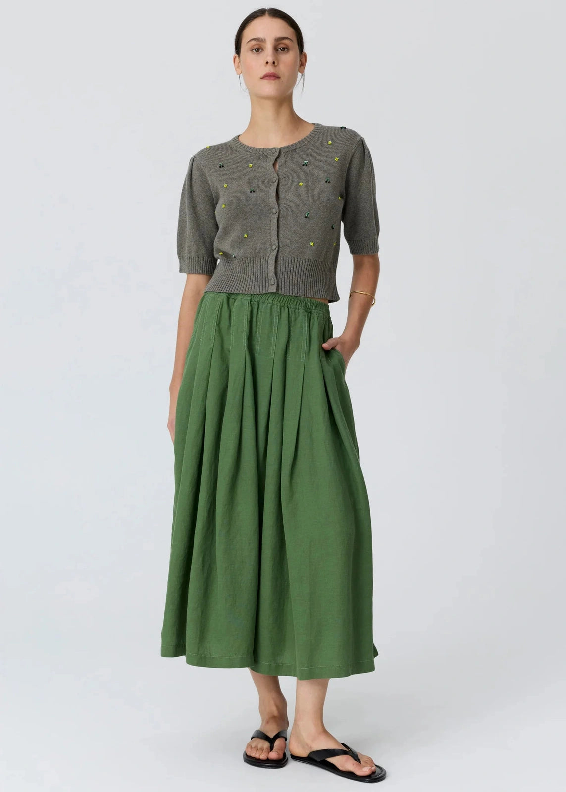 Pol Viloa SS Beaded Cardigan Moss