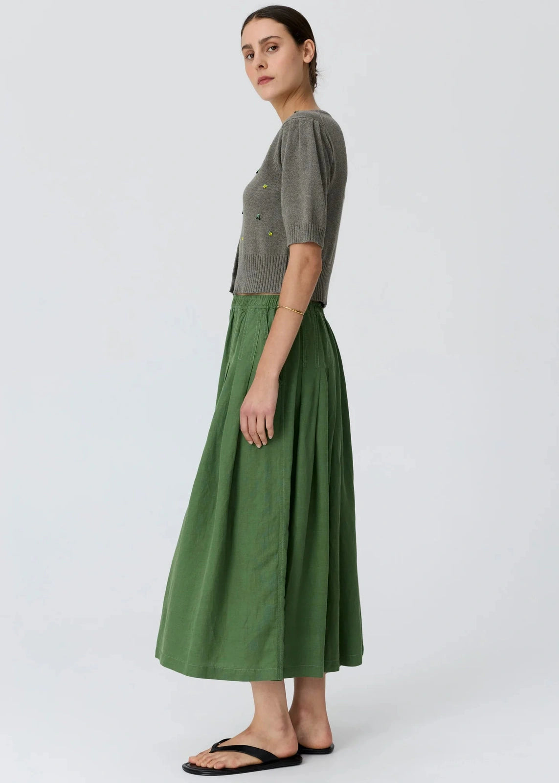 Pol Viloa SS Beaded Cardigan Moss