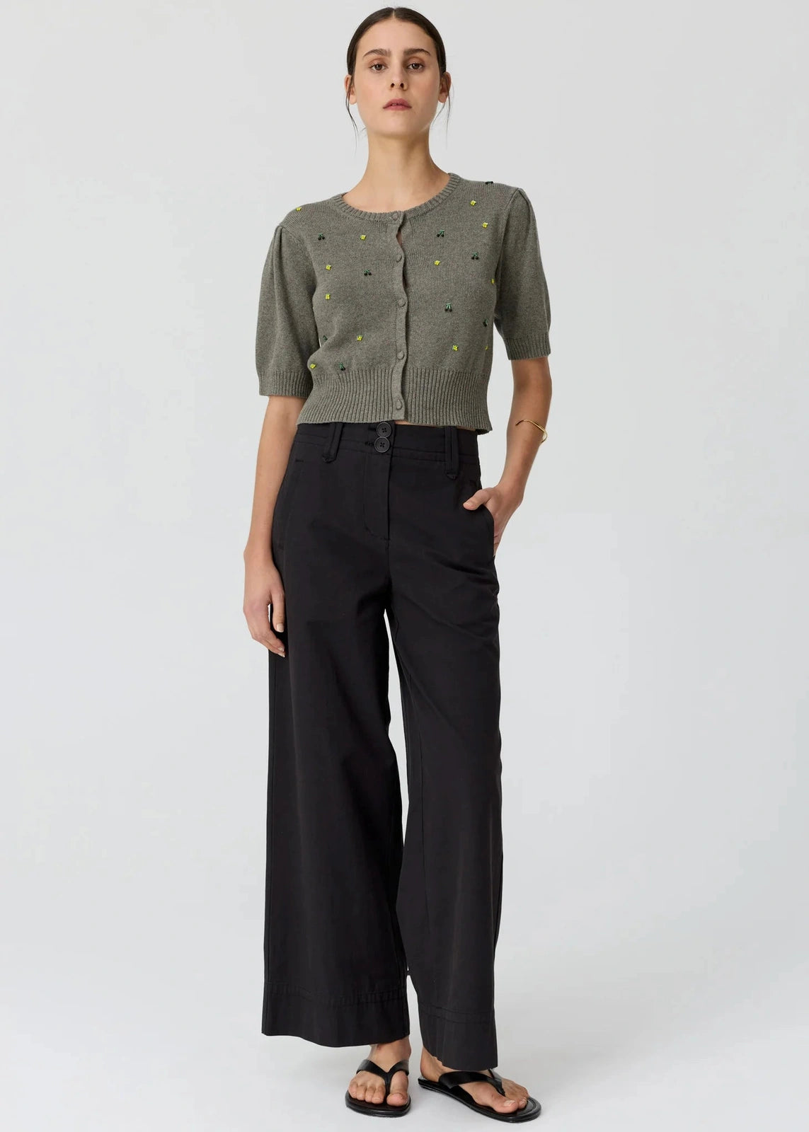 Pol Viloa SS Beaded Cardigan Moss
