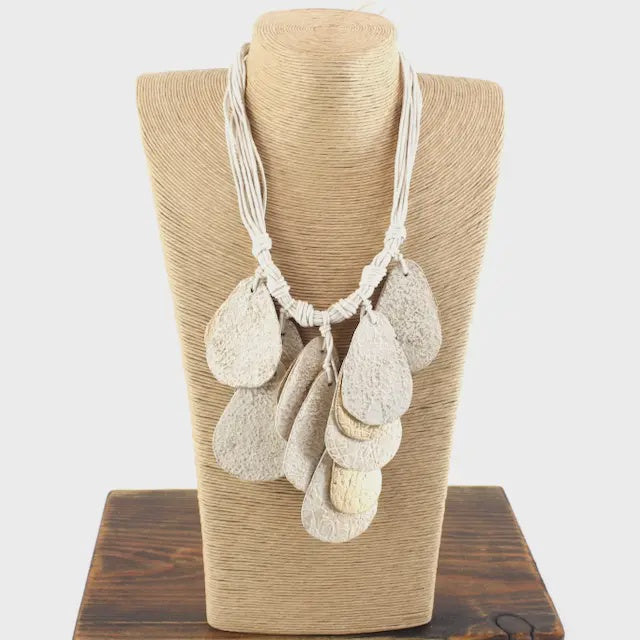 Pretty Persuasions Teardrop Discs Statement Necklace  Beige/Gold