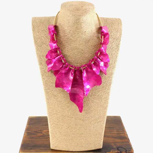 Pretty Persuasions Bold All Around Ruffle Statement Necklace Fuchsia