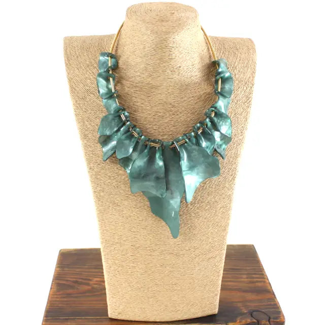 Pretty Persuasions Bold All Around Ruffle Statement Necklace Green