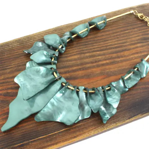 Pretty Persuasions Bold All Around Ruffle Statement Necklace Green