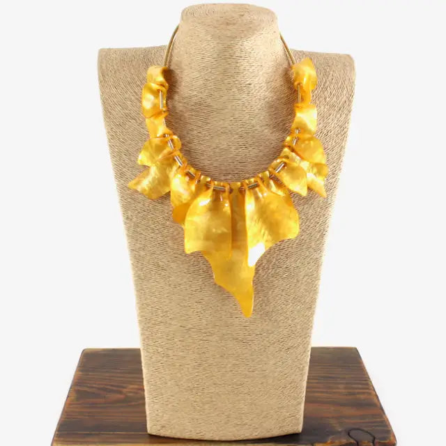Pretty Persuasions Bold All Around Ruffle Statement Necklace Mustard