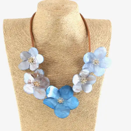 Pretty Persuasions Bold Flowers Statement Necklace Blue