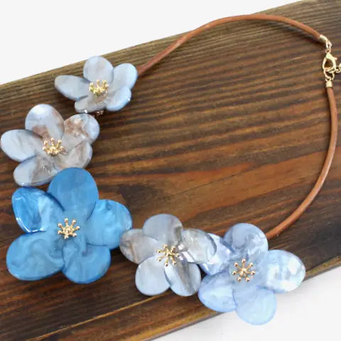 Pretty Persuasions Bold Flowers Statement Necklace Blue