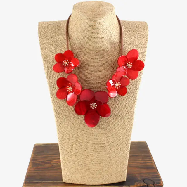 Pretty Persuasions Bold Flowers Statement Necklace Red