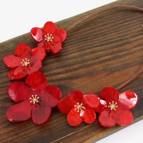 Pretty Persuasions Bold Flowers Statement Necklace Red
