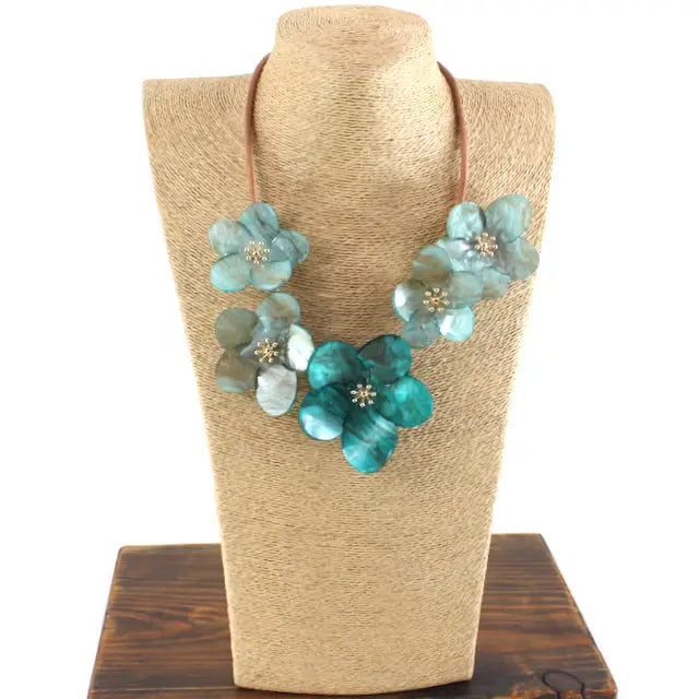 Pretty Persuasions Bold Flowers Statement Necklace Teal