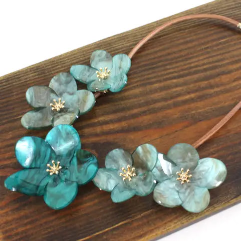 Pretty Persuasions Bold Flowers Statement Necklace Teal