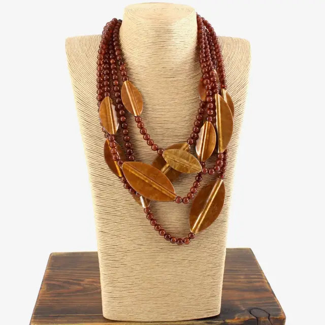 Pretty Persuasions Chunky Layered Leaf Necklace Brown