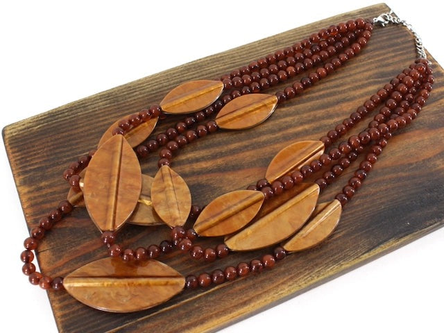 Pretty Persuasions Chunky Layered Leaf Necklace Brown